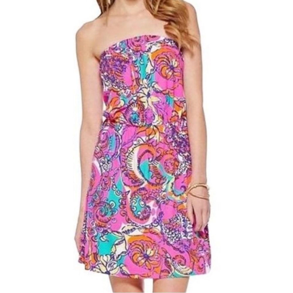 LILLY PULITZER pink / purple Sea and Be Seen strapless Atwood dress